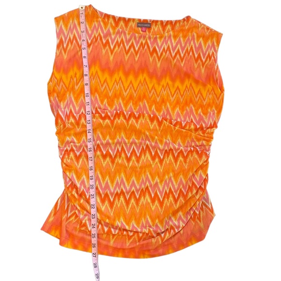 Vince Camuto Yellow/Orange/Red Sunburst Pattern Blouse with Side Ruching XL - Picture 11 of 12